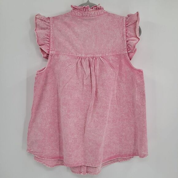NWOT VICI Pink Ruffle Cap Sleeve Button Up Top Medium - Picture 4 of 10
